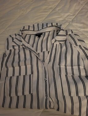 torrid White Button-Up Shirt with Black Stripes